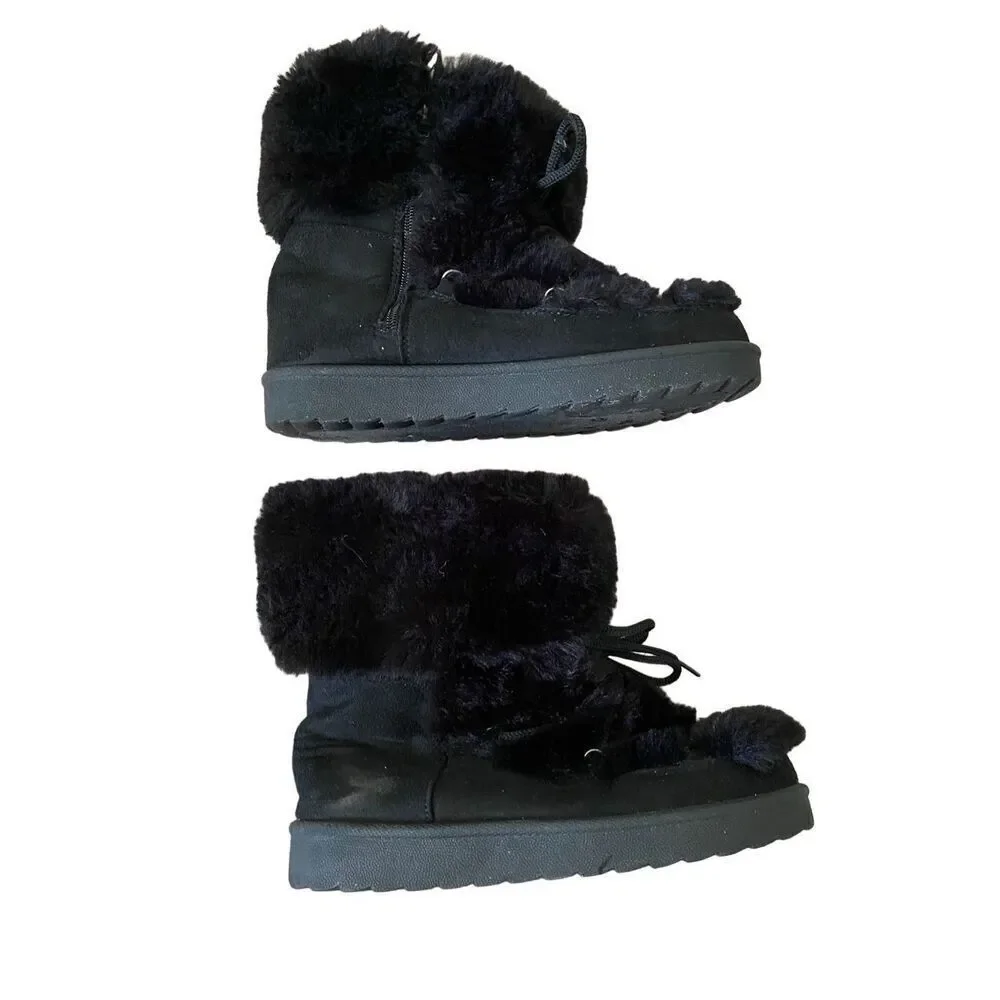 Espirit Faux Fur Lace Up Winter Ankle Boots Snow Outdoors Furry